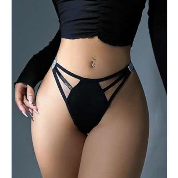Women's Sexy Cut Hollow Lace Exotic Sheer Thongs Underwear Panties Black - Picture 5 of 6